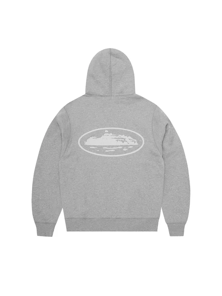 Худи Corteiz Island Puff Print Zip Hoodie 'Heather Grey' — изображение 2 из 2, серый