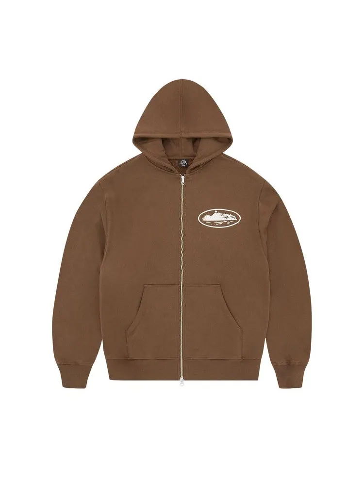 Худи Corteiz Island Puff Print Zip Hoodie 'Brown' — изображение 1 из 2, коричневый
