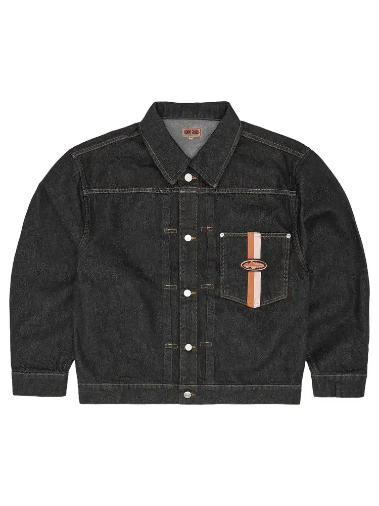 Джинсовая куртка Corteiz Dual Stripe Denim Jacket 'Washed Black' — изображение 1 из 2, черный