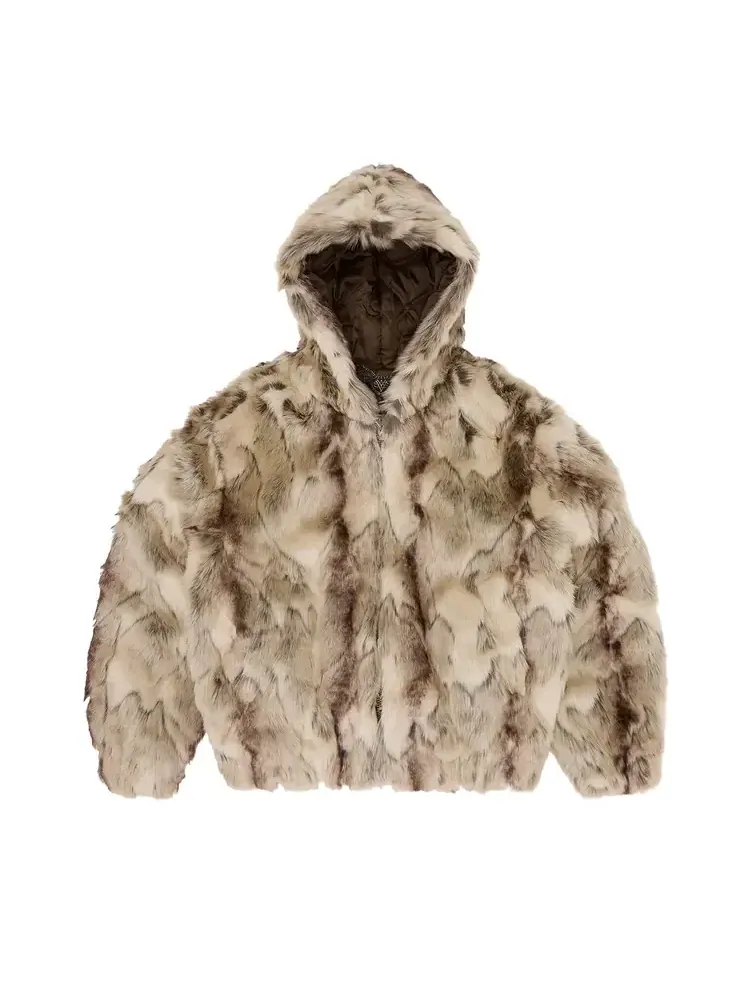 Меховая куртка с капюшоном Corteiz Pelt Hooded Fur Jacket 'Fawn' — изображение 1 из 2, коричневый