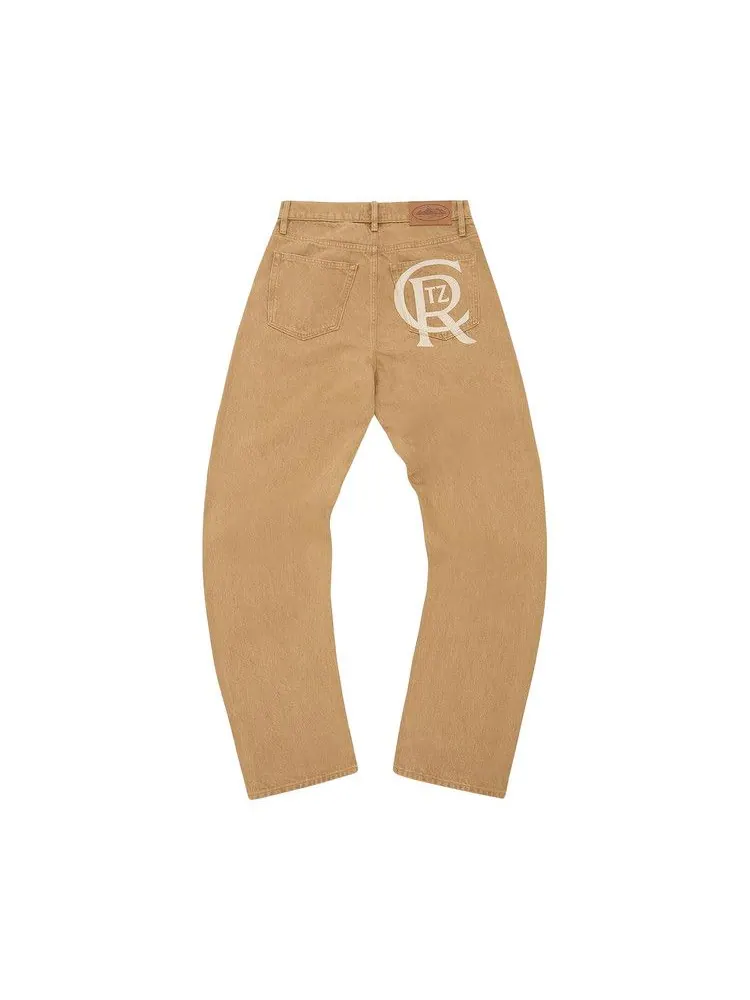 Джинсы Corteiz Crest Chainstitch Baggy Jeans 'Tan' — изображение 2 из 3, бежевый