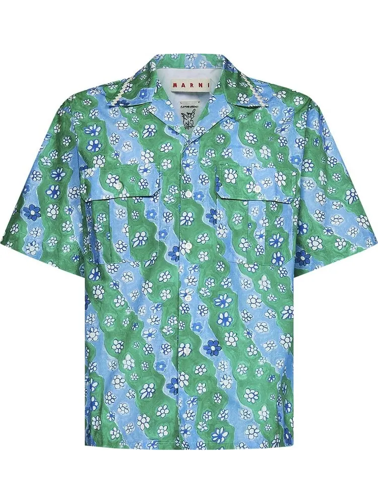 Рубашка Marni Short-Sleeve Bowling Shirt 'Sea Foam' — изображение 1 из 2, зеленый