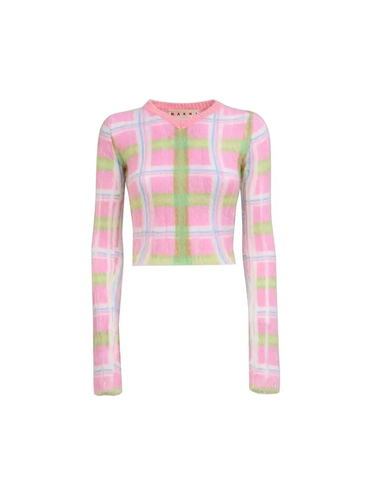 Свитер Marni Fuzzy Wuzzy Printed Brushed Mohair V Neck Sweater — изображение 1 из 1, розовый