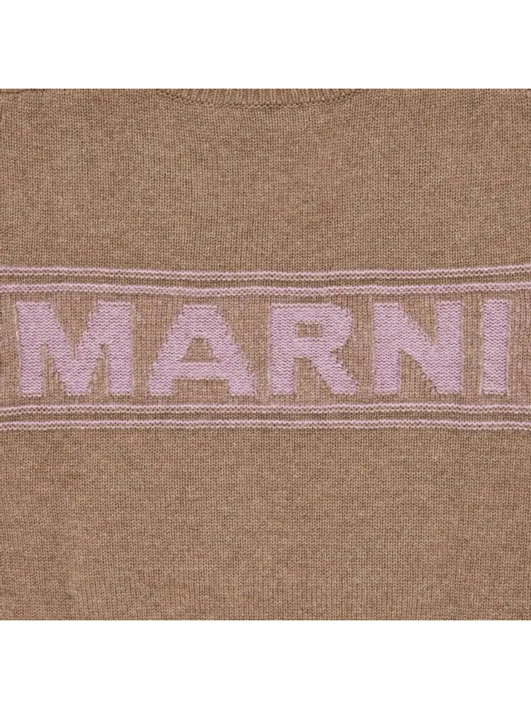 Свитер Marni Logo Virgin Wool V Neck Sweater — изображение 3 из 3, бежевый