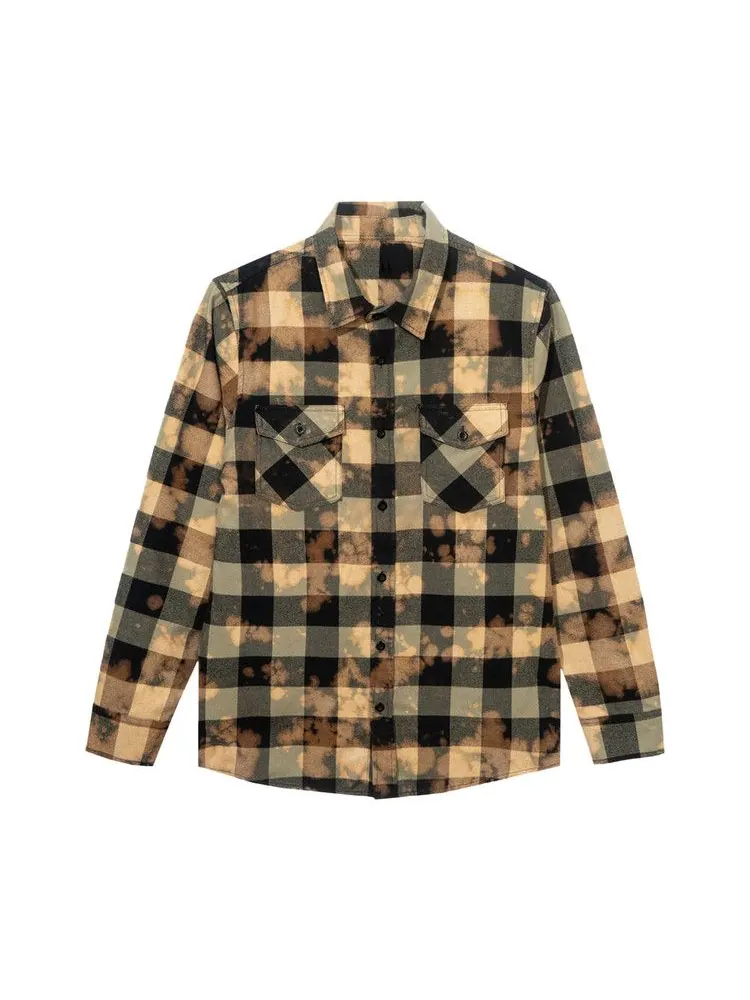 Топ Anti Social Social Club Dialtone Tie Dye Flannel — изображение 1 из 2, оливковый