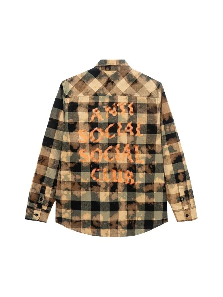 Топ Anti Social Social Club Dialtone Tie Dye Flannel — изображение 2 из 2, оливковый