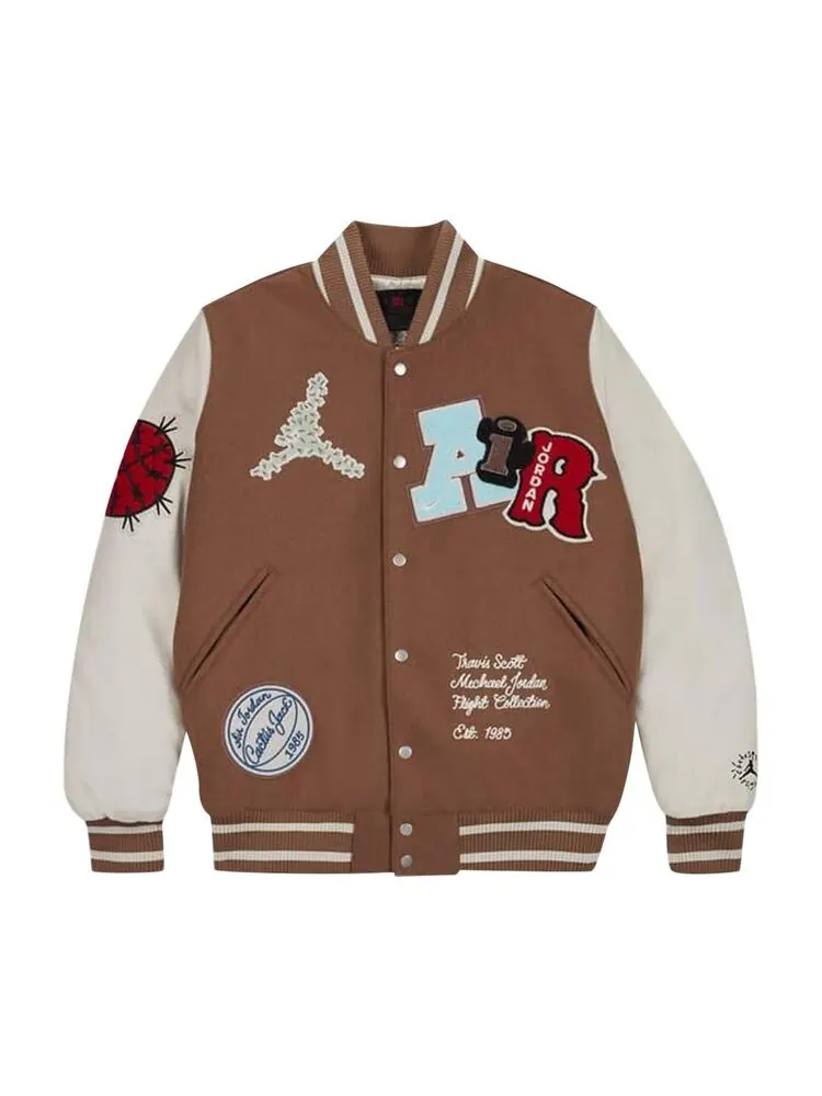 Куртка Air Jordan x Travis Scott Varsity Jacket (Asia Sizing) Antique Brown — изображение 1 из 2, коричневый