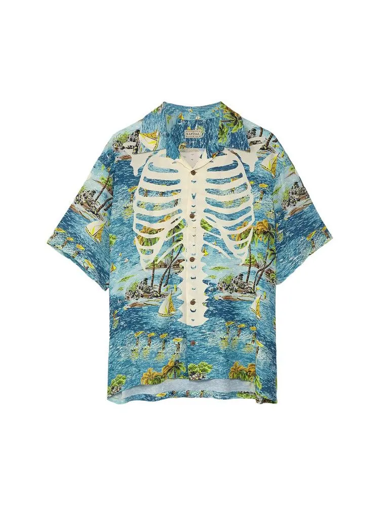 Рубашка Kapital Rayon Kamekameha Bone Aloha Shirt — синий