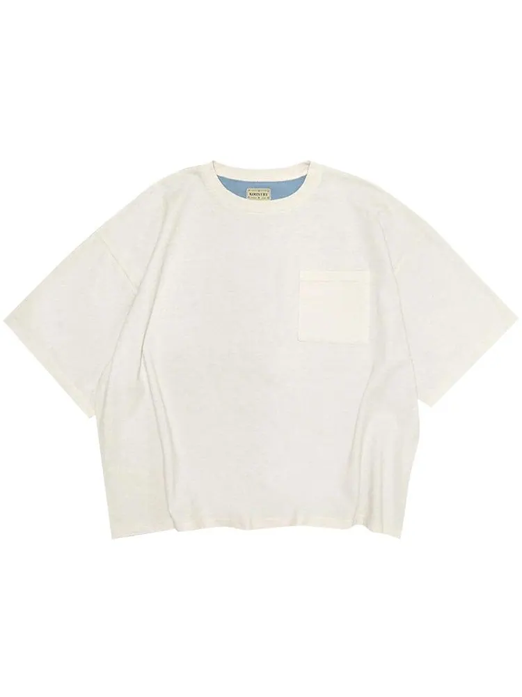 Футболка Kapital Jersey 2Tones Big Pocket T-Shirt (Bone), Ecru/Sax — белый