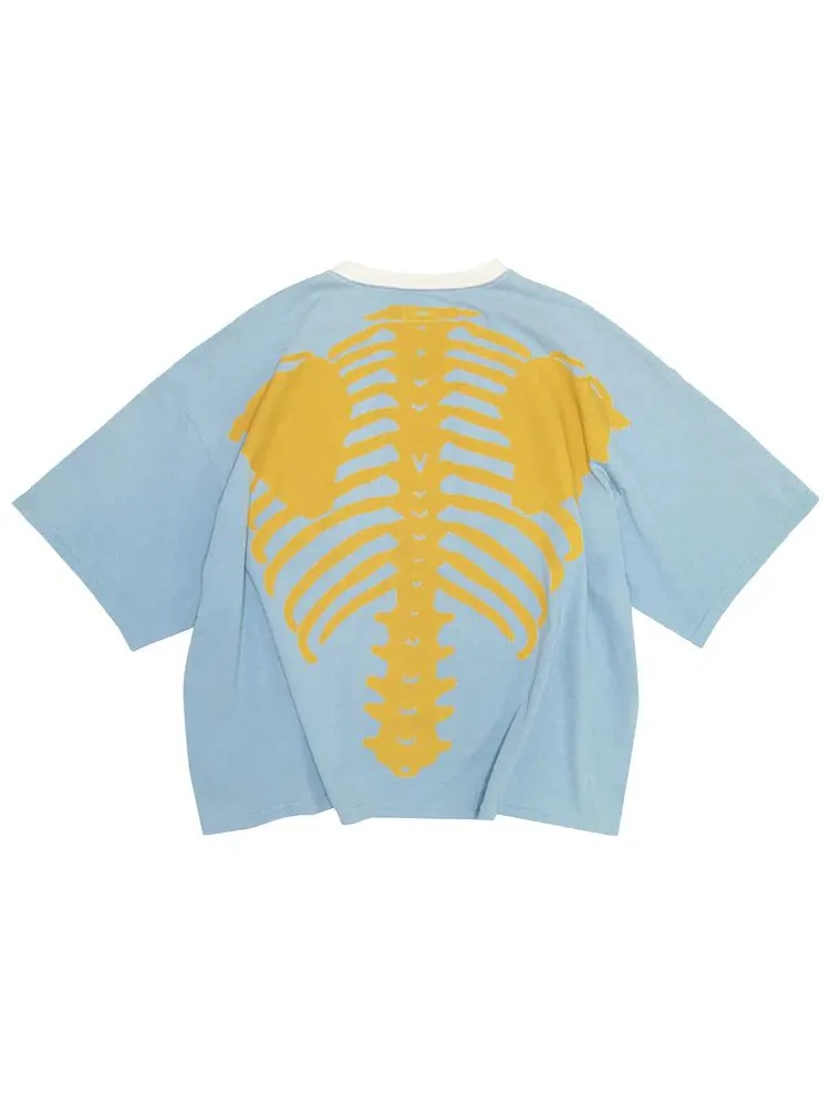 Футболка Kapital Jersey 2Tones Big Pocket T-Shirt (Bone), Ecru/Sax — изображение 2 из 2, белый