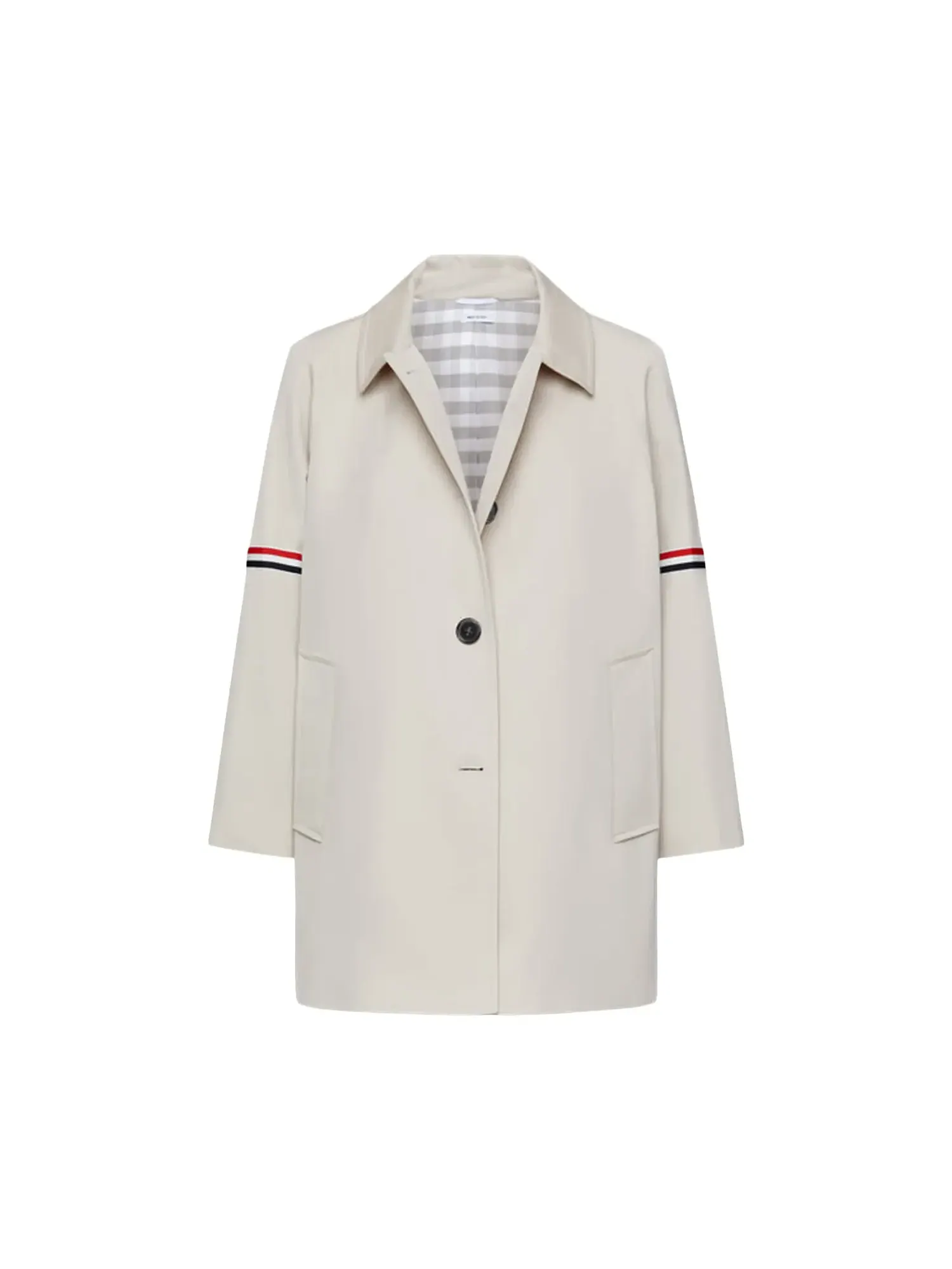 Укороченное пальто Thom Browne с нарукавниками RWB из водонепроницаемой хлопковой саржи — зеленый