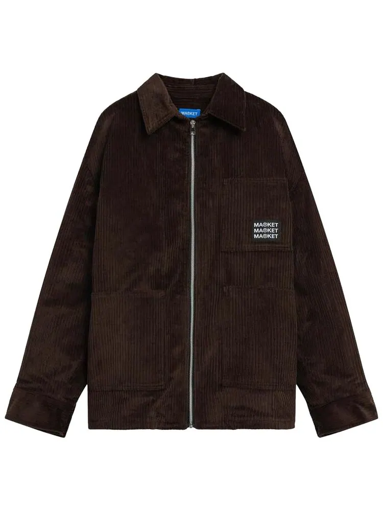 Бархатная рубашка на молнии Market Velvet Zip Up Overshirt — изображение 1 из 2, коричневый