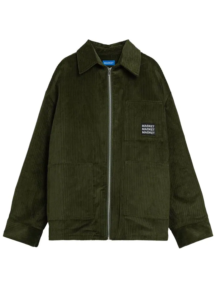 Бархатная рубашка на молнии Market Velvet Zip Up Overshirt — изображение 1 из 2, зеленый