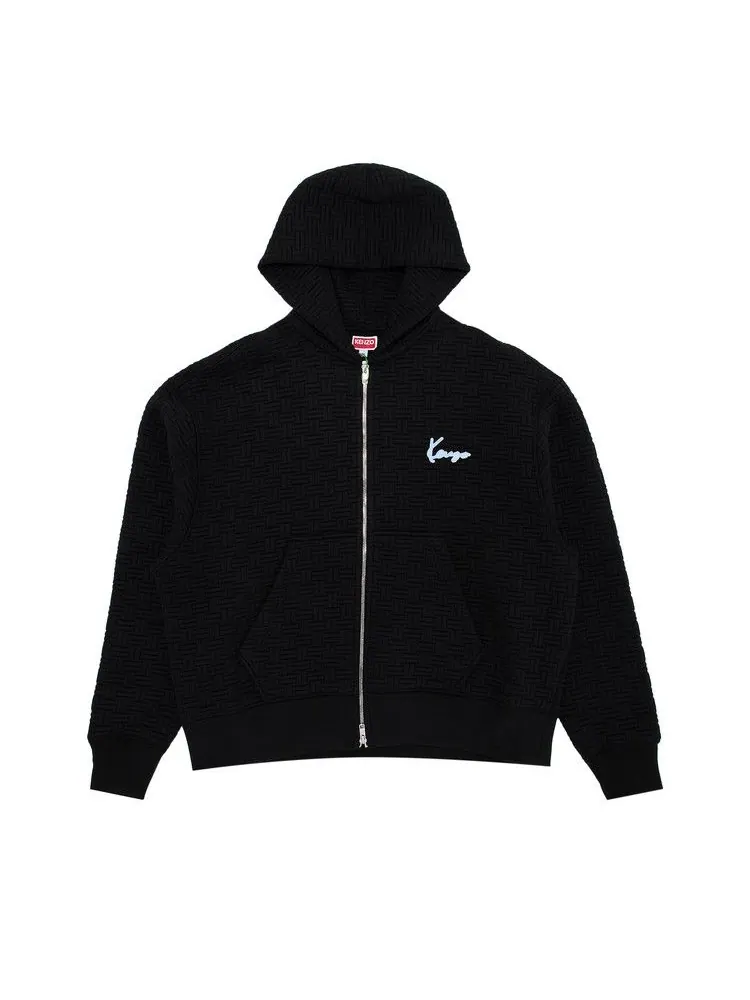 Худи Kenzo Weave Embroidered Boxy Full Zip Hoodie — изображение 1 из 3, черный