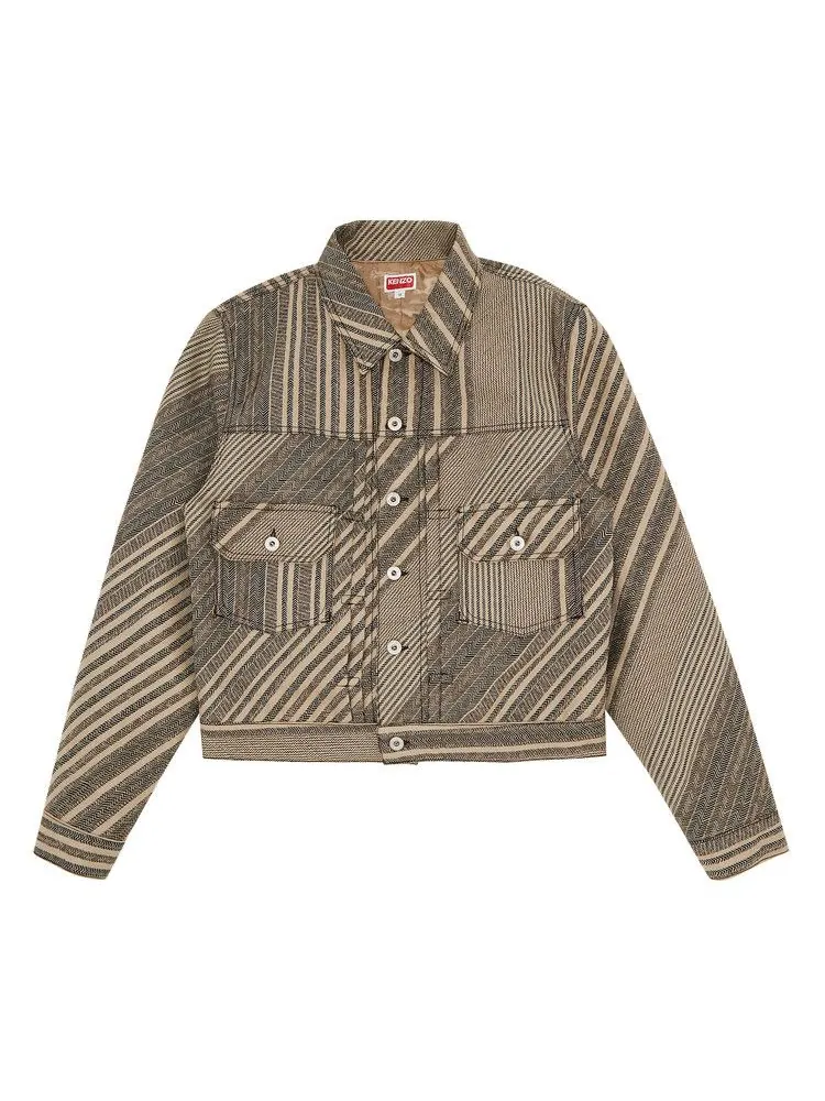 Куртка Kenzo Diagonal Stripe Slim Pleated Trucker Jacket — изображение 1 из 3, бежевый