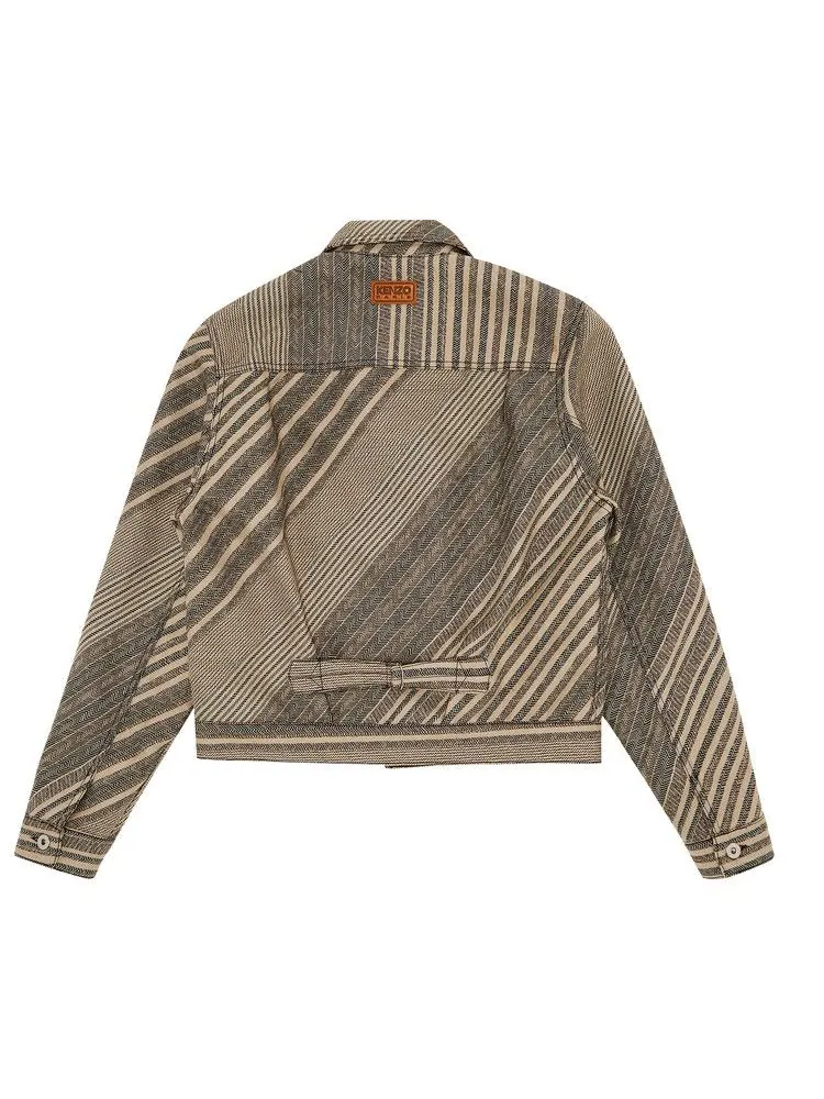 Куртка Kenzo Diagonal Stripe Slim Pleated Trucker Jacket — изображение 2 из 3, бежевый