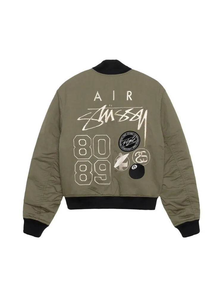Куртка Stussy x Nike Reversible Varsity 'Medium Olive/Bright Mandarin' — изображение 2 из 3, зеленый