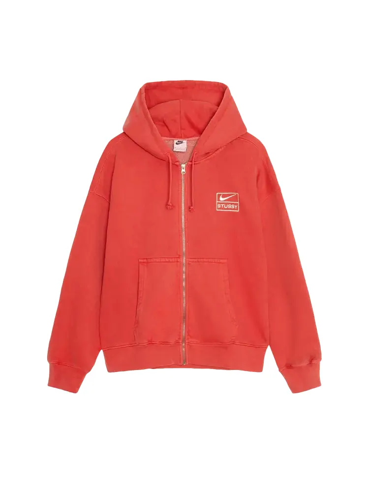 Худи Stussy x Nike Pigment Dyed Fleece Zip 'Habanero Red' — изображение 1 из 2, красный