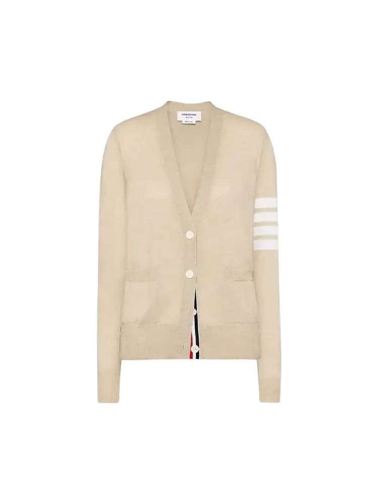 Кардиган Thom Browne 4 Bar свободного кроя с V-образным вырезом — бежевый