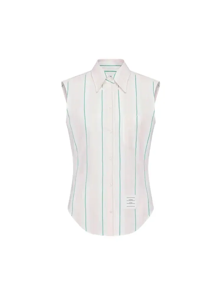 Классическая полосатая рубашка без рукавов Thom Browne Classic Stripe Madras — розовый