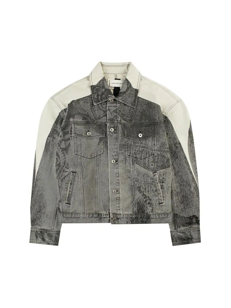 Куртка Feng Chen Wang Denim Deconstructed Printed Oversized Jacket 'Grey' — изображение 1 из 1, серый