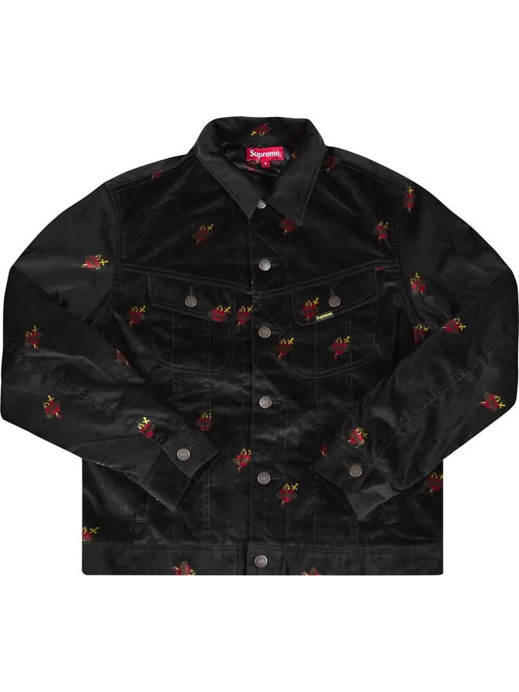 Куртка Supreme Velvet Trucker Jacket 'Black' — изображение 1 из 2, черный