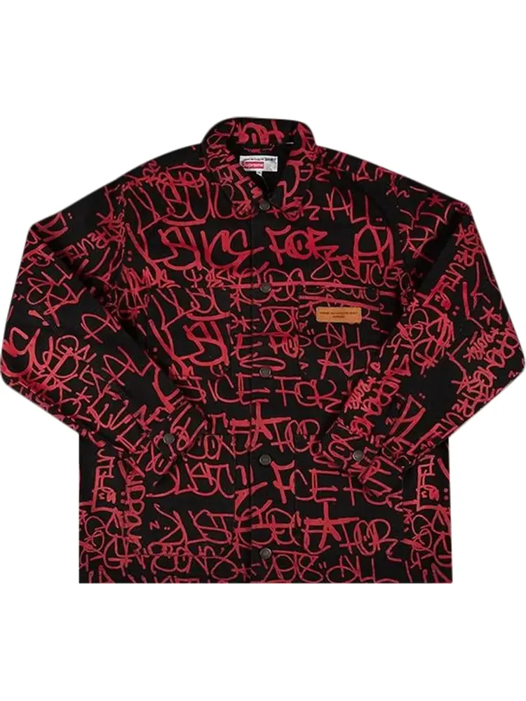 Рубашка Supreme x Comme des Garçons Shirt Printed Canvas Chore Coat 'Black' — изображение 1 из 1, черный