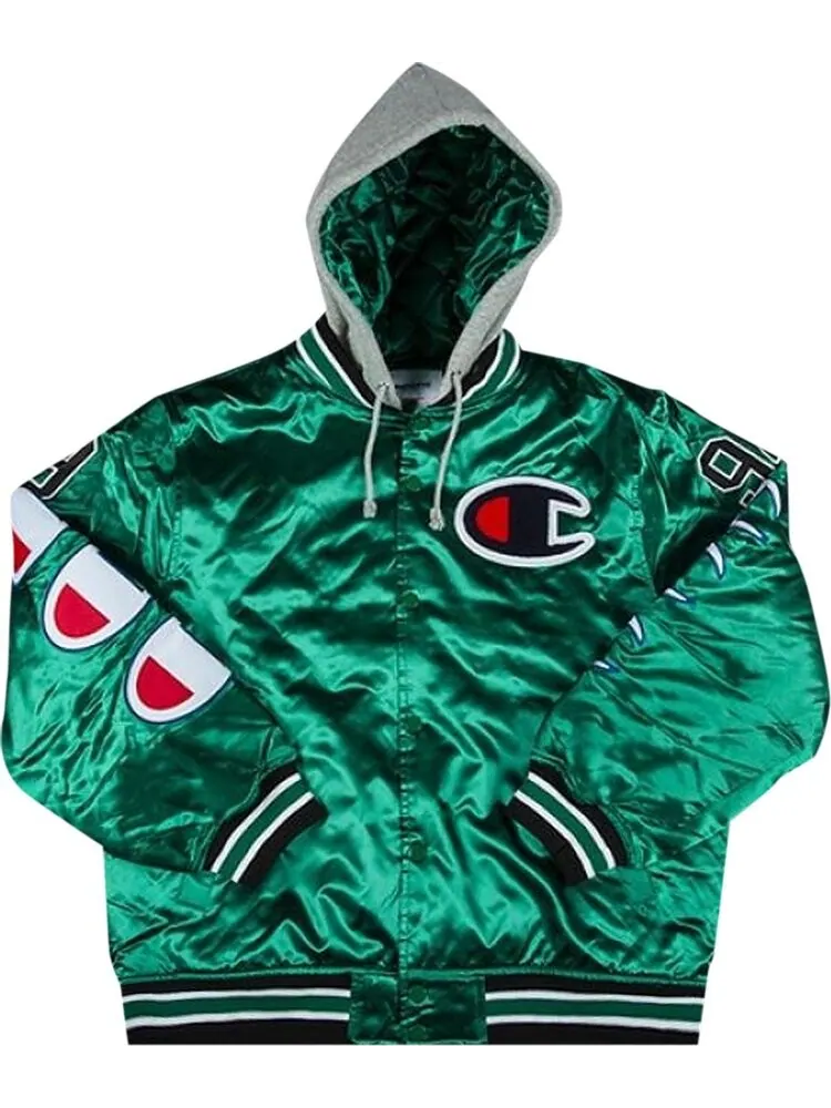 Куртка Supreme x Champion Hooded Satin Varsity Jacket 'Kelly Green' — изображение 1 из 1, зеленый