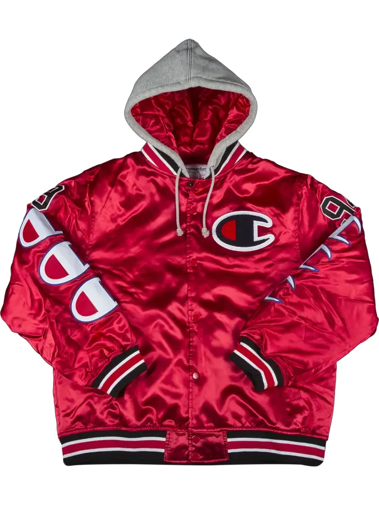 Куртка Supreme x Champion Hooded Satin Varsity Jacket 'Red' — изображение 1 из 1, красный