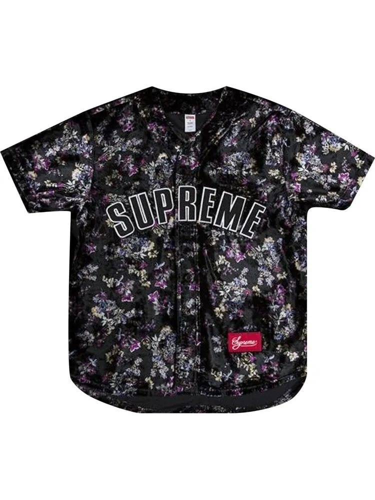 Футболка Supreme Floral Velour Baseball Jersey 'Black' — изображение 1 из 1, черный