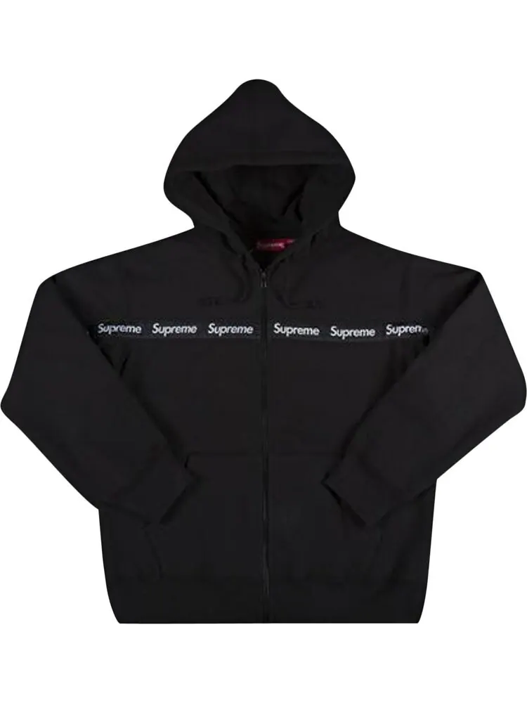 Толстовка Supreme Text Stripe Zip Up Hooded Sweatshirt 'Black' — изображение 1 из 1, черный