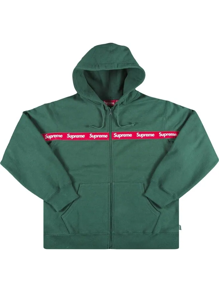 Толстовка Supreme Text Stripe Zip Up Hooded Sweatshirt 'Green' — изображение 1 из 2, зеленый