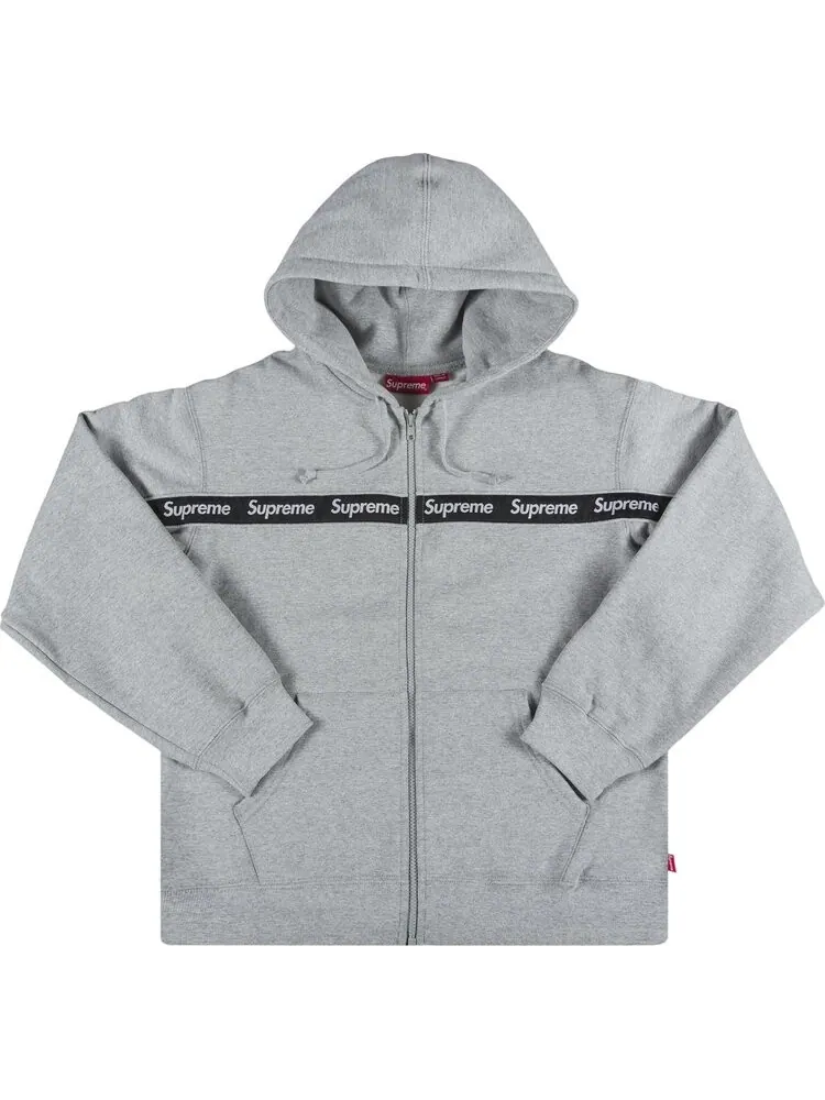 Толстовка Supreme Text Stripe Zip Up Hooded Sweatshirt 'Grey' — изображение 1 из 2, серый