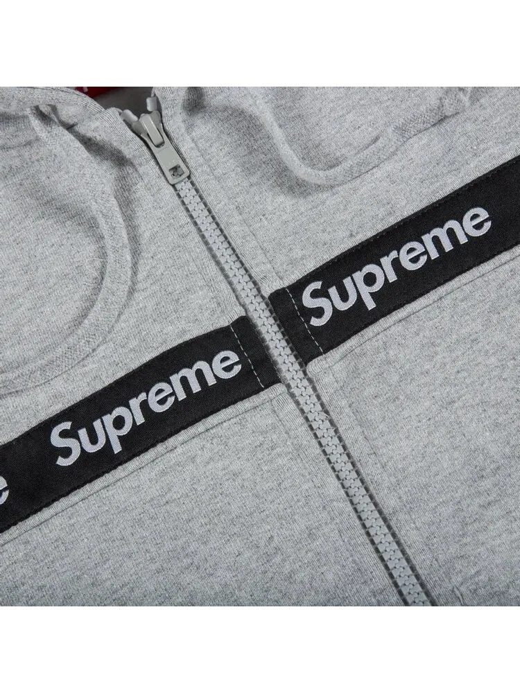 Толстовка Supreme Text Stripe Zip Up Hooded Sweatshirt 'Grey' — изображение 2 из 2, серый