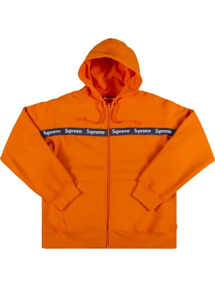 Толстовка Supreme Text Stripe Zip Up Hooded Sweatshirt 'Orange' — изображение 1 из 2, оранжевый