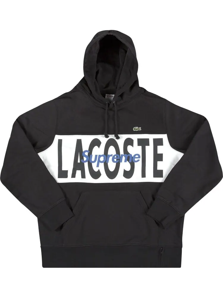 Толстовка Supreme x Lacoste Logo Panel Hooded Sweatshirt 'Black' — изображение 1 из 1, черный