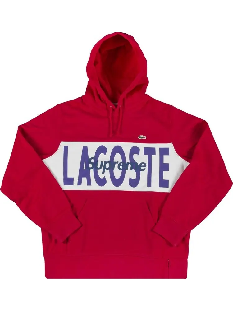 Толстовка Supreme x Lacoste Logo Panel Hooded Sweatshirt 'Red' — изображение 1 из 2, красный