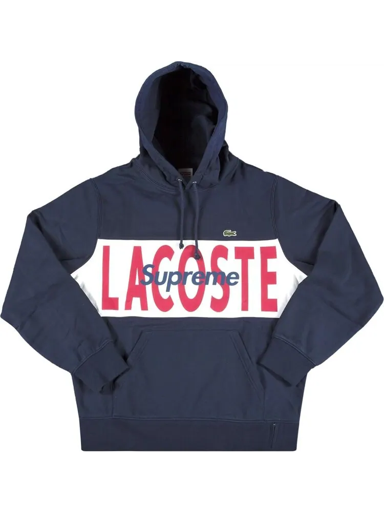 Толстовка Supreme x Lacoste Logo Panel Hooded Sweatshirt 'Navy' — изображение 1 из 2, синий