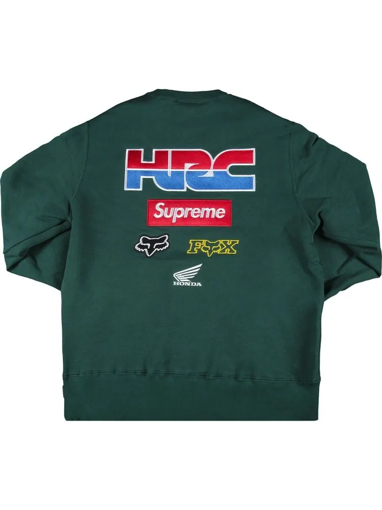 Толстовка Supreme x Honda Fox Racing Crewneck 'Green' — изображение 2 из 3, зеленый