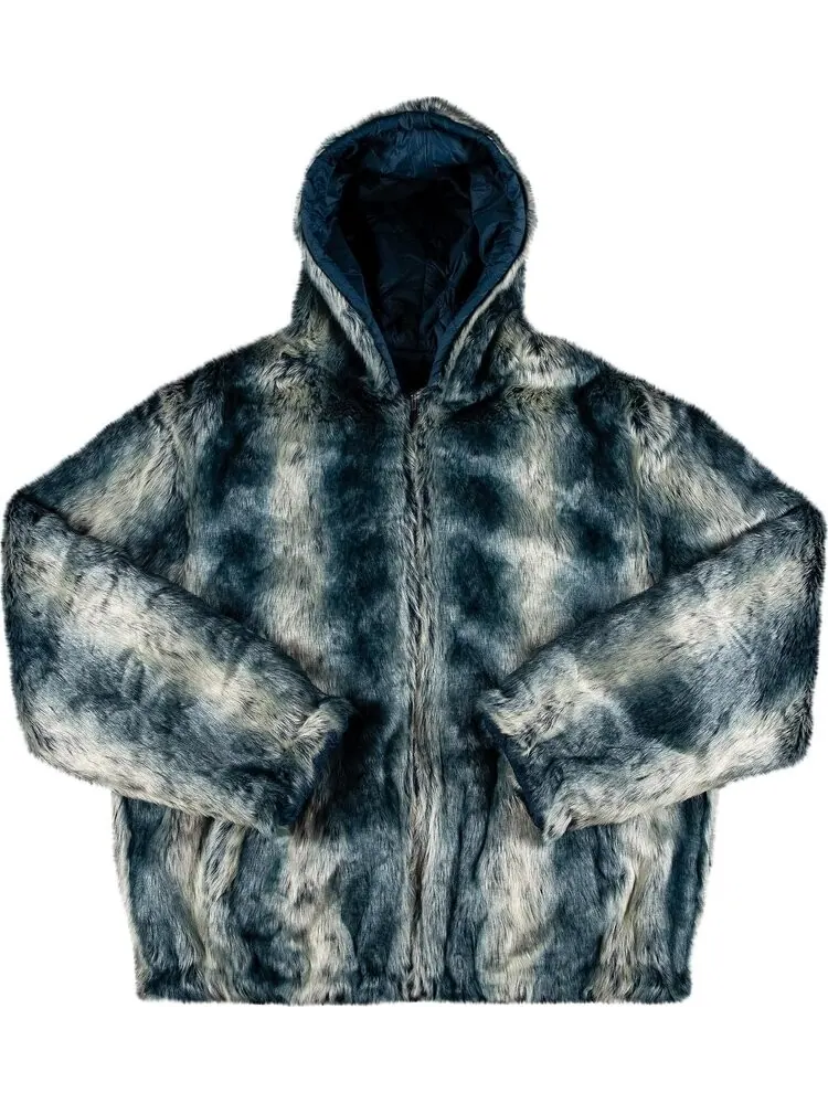 Куртка Supreme Faux Fur Reversible Hooded Jacket 'Ice Blue' — изображение 1 из 3, синий