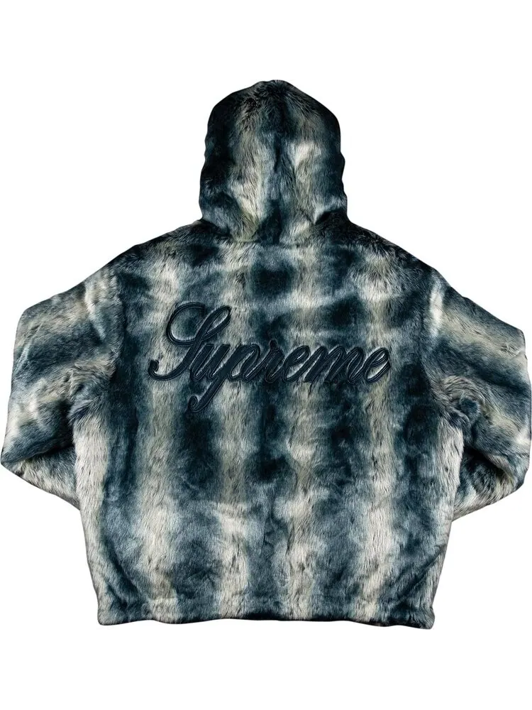 Куртка Supreme Faux Fur Reversible Hooded Jacket 'Ice Blue' — изображение 2 из 3, синий