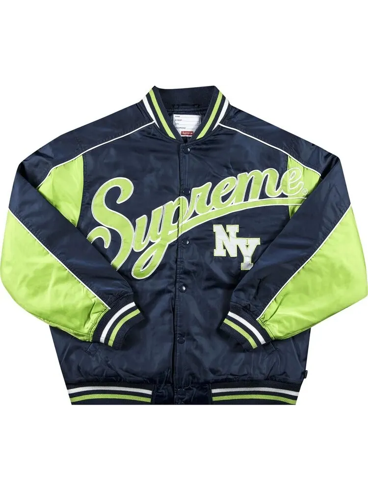 Куртка Supreme Contrast Script Varsity Jacket 'Navy' — изображение 1 из 2, синий