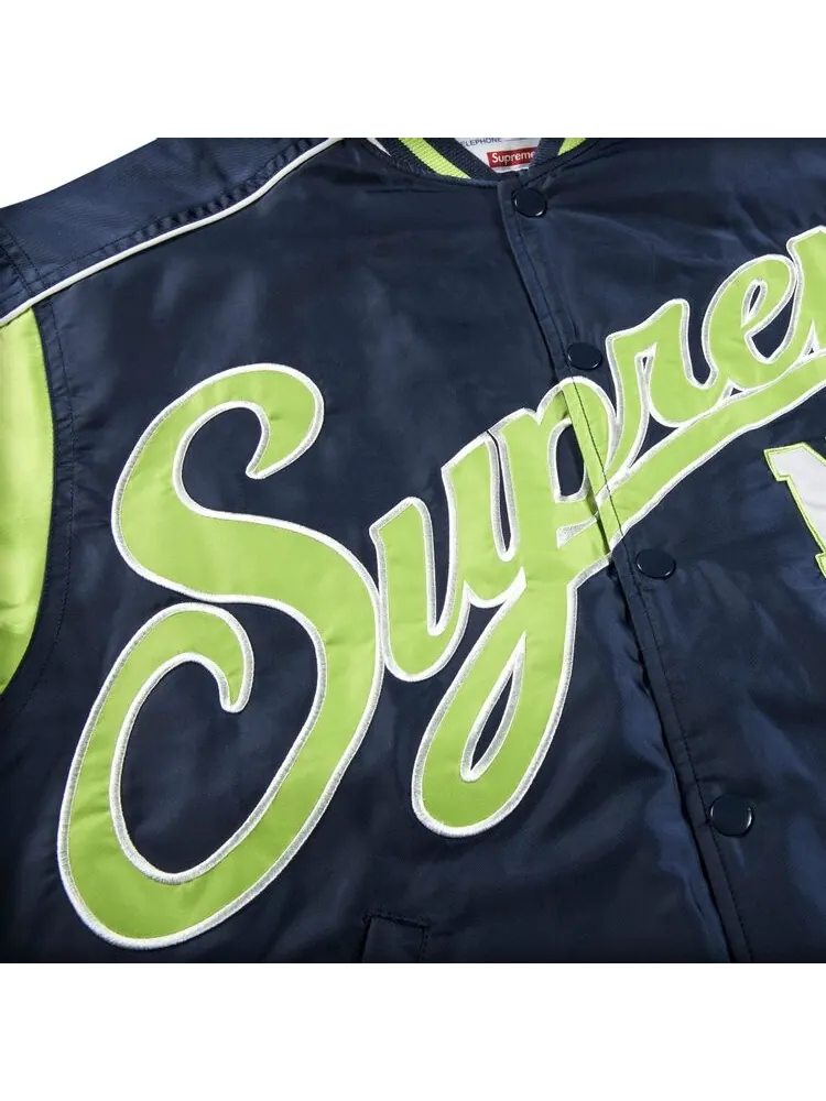 Куртка Supreme Contrast Script Varsity Jacket 'Navy' — изображение 2 из 2, синий