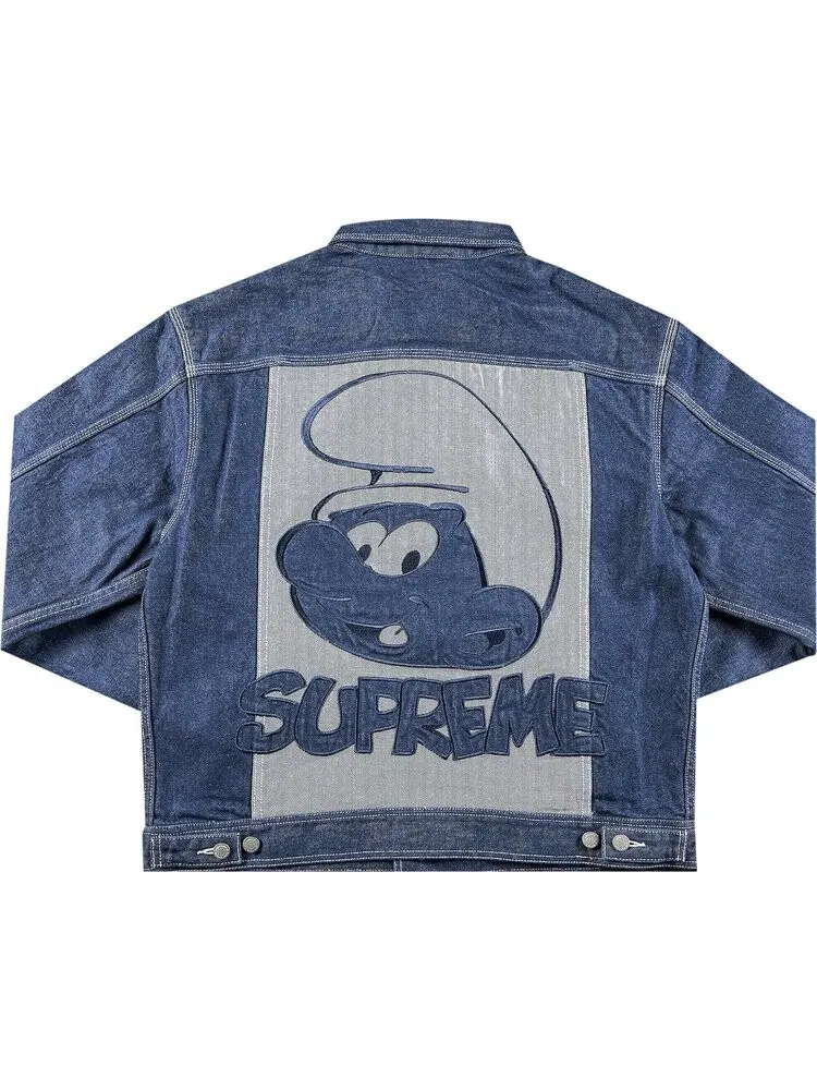 Куртка Supreme x Smurfs Denim Trucker Jacket 'Blue' — изображение 2 из 3, синий