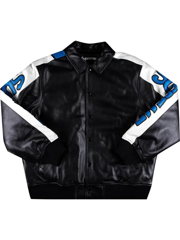 Куртка Supreme x Smurfs Leather Varsity Jacket 'Black' — изображение 1 из 3, черный