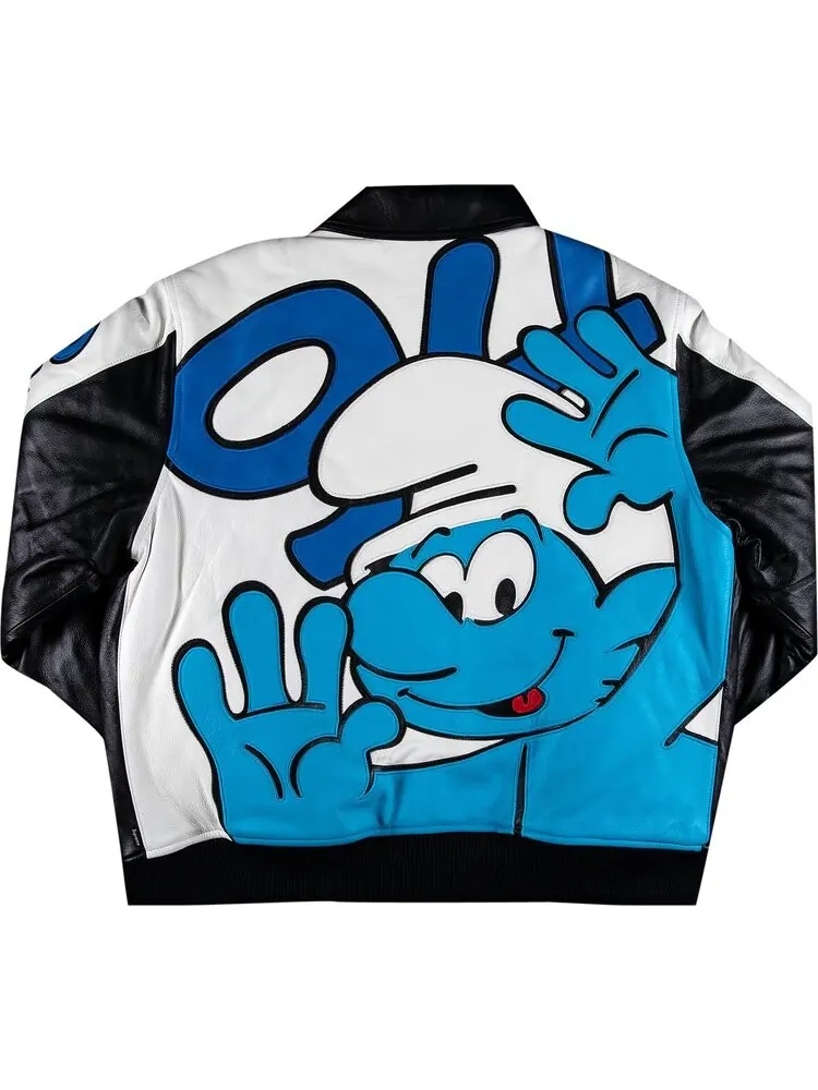 Куртка Supreme x Smurfs Leather Varsity Jacket 'Black' — изображение 2 из 3, черный