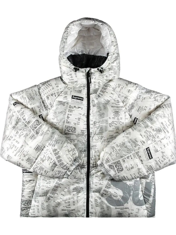 Куртка Supreme Hooded Down Jacket 'Receipts' — изображение 1 из 3, белый