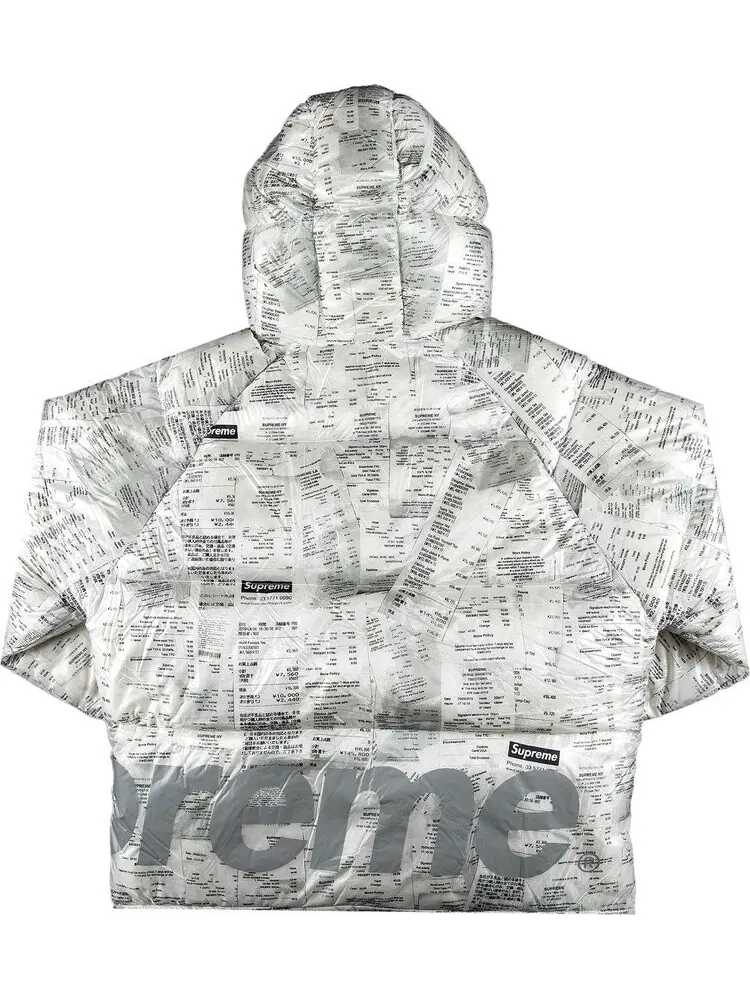 Куртка Supreme Hooded Down Jacket 'Receipts' — изображение 2 из 3, белый