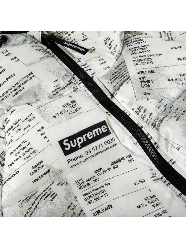 Куртка Supreme Hooded Down Jacket 'Receipts' — изображение 3 из 3, белый