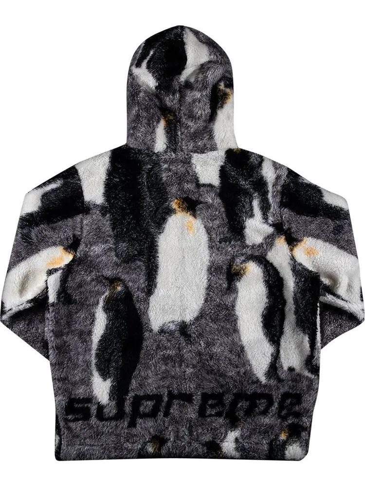 Куртка Supreme Penguins Hooded Fleece Jacket 'Black' — изображение 2 из 3, черный